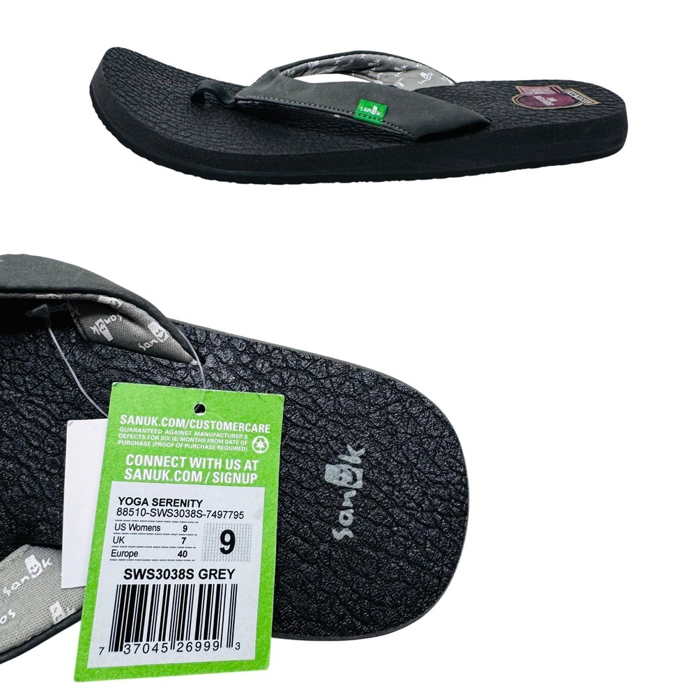 Sanuk Flip Flops Womens 9 Grey Yoga Serenity Thong Sandals Yoga Mat Footbed NEW - Picture 5 of 6
